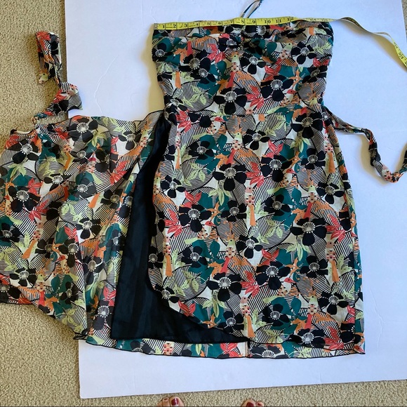 Anna Sui / silk floral bird print strapless-halter dress - Picture 12 of 16